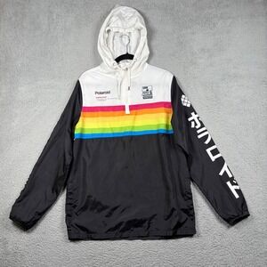 Polaroid Supercolor Windbreaker Jacket Mens M Black White Rainbow Retro Japanese